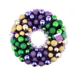 NEW! Mardi Gras 18" Ornament Wreath Door Decor Fat Tuesday Purple Green Gold